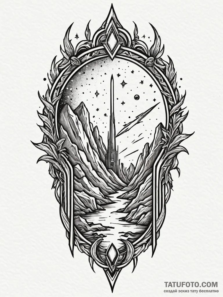 Meteor blade through spectral gate, artistic... - эскиз тату (№1752557583_0, 15.07.2025 05:33) — Tatufoto.com