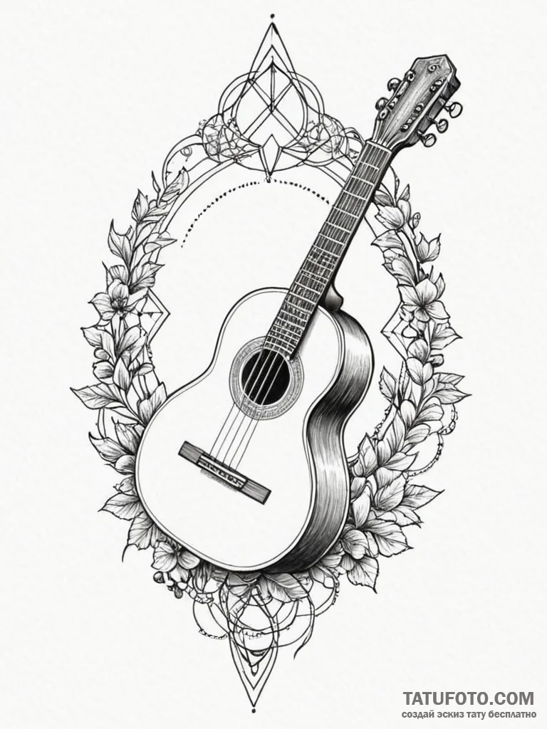 Lute made of polished, pale wood and silver s... - эскиз тату (№1752557840_0, 15.07.2025 05:37) — Tatufoto.com