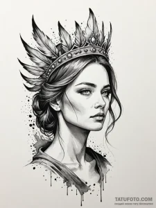 Feathered crown beneath burning sky, ink illu... - эскиз тату (№1752557928_0, 15.07.2025 05:38) — Tatufoto.com