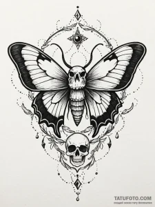 A moth on a skull, ink illustration for tatto... - эскиз тату (№1752558013_0, 15.07.2025 05:40) — Tatufoto.com