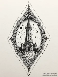 Night talon beneath spectral spire, tattoo fl... - эскиз тату (№1752558098_0, 15.07.2025 05:41) — Tatufoto.com
