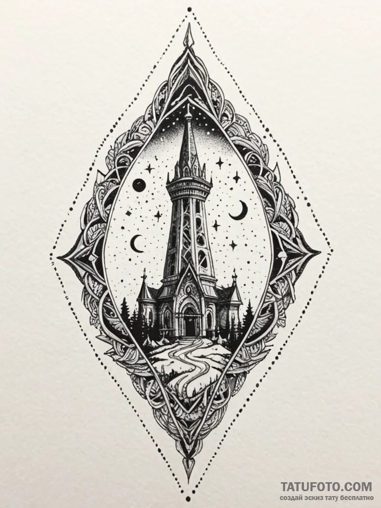 Night talon beneath spectral spire, tattoo fl... - эскиз тату (№1752558098_0, 15.07.2025 05:41) — Tatufoto.com