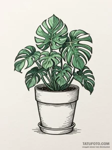 Houseplant (monstera or succulent) in a minim... - эскиз тату (№1752558183_0, 15.07.2025 05:43) — Tatufoto.com