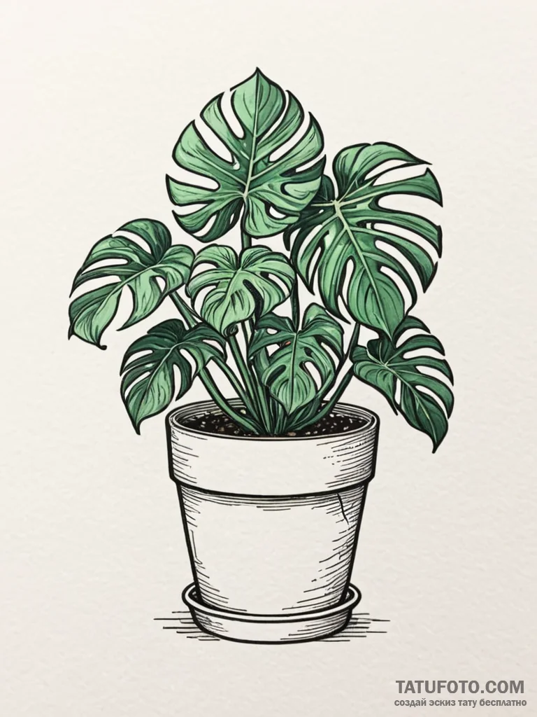Houseplant (monstera or succulent) in a minim... - эскиз тату (№1752558183_0, 15.07.2025 05:43) — Tatufoto.com