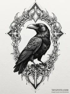 Battle-scarred helmet with a raven perched on... - эскиз тату (№1752558268_0, 15.07.2025 05:44) — Tatufoto.com