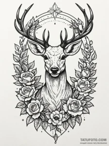 Angel deer crowned with flowers, concept art... - эскиз тату (№1752558864_0, 15.07.2025 05:54) — Tatufoto.com