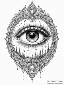 Mirror eye beneath burning sky, artistic tatt... - эскиз тату (№1752559034_0, 15.07.2025 05:57) — Tatufoto.com