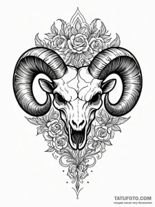 Ram's skull with ornate, swirling horns, conc... - эскиз тату (№1752559119_0, 15.07.2025 05:58) — Tatufoto.com