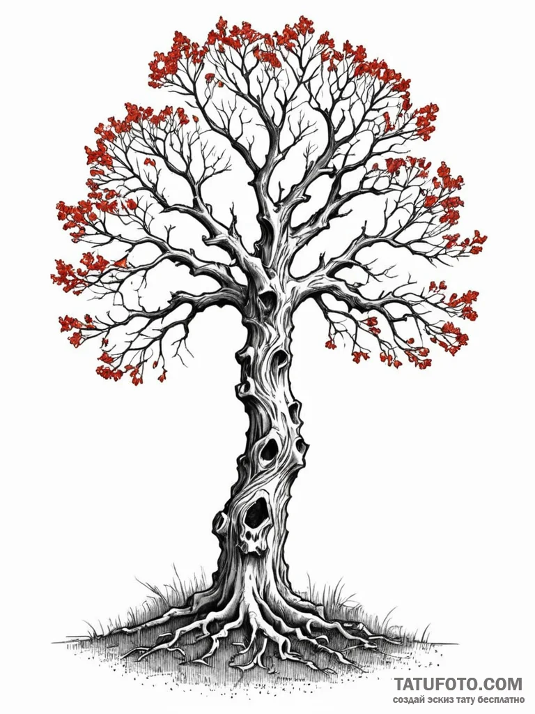 Oak tree with skeletal branches, concept art... - эскиз тату (№1752559289_0, 15.07.2025 06:01) — Tatufoto.com