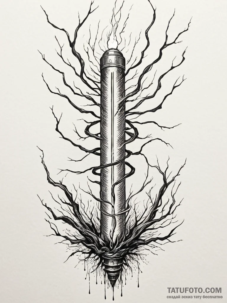 Tesla coil discharging arcs of lightning, art... - эскиз тату (№1752559715_0, 15.07.2025 06:08) — Tatufoto.com
