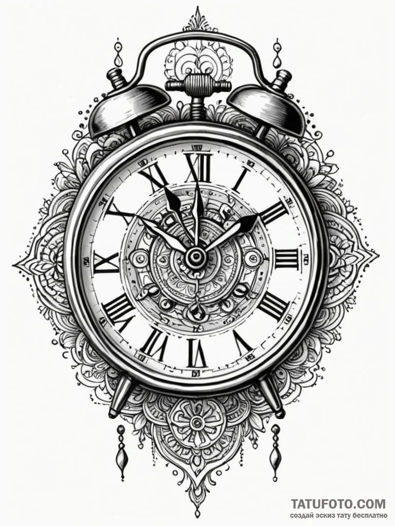 A powerful buzzing alarm clock, waking,, tatt... - эскиз тату (№1752559800_0, 15.07.2025 06:10) — Tatufoto.com