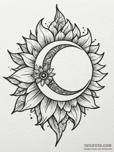 Dark flower beneath eclipsed sun, tattoo flas... - эскиз тату (№1752560140_0, 15.07.2025 06:15) — Tatufoto.com