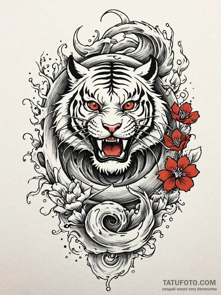 Tiger grin, artistic tattoo sketch, black and… — эскиз тату (№1752560225_0, 15.07.2025 06:17) — Tatufoto.com