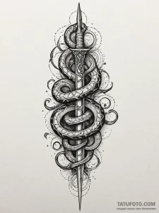 Glowing serpent coiled around dagger, tattoo... - эскиз тату (№1752560482_0, 15.07.2025 06:21) — Tatufoto.com