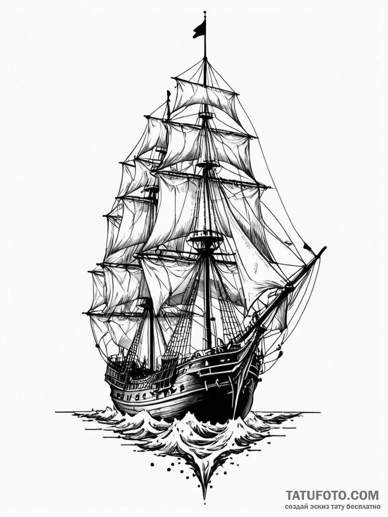 Aubrey-maturin era frigate, detailed and unde... - эскиз тату (№1752560740_0, 15.07.2025 06:25) — Tatufoto.com