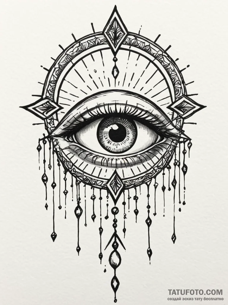 Sacred eye beneath spectral arch, ink illustr... - эскиз тату (№1752560911_0, 15.07.2025 06:28) — Tatufoto.com