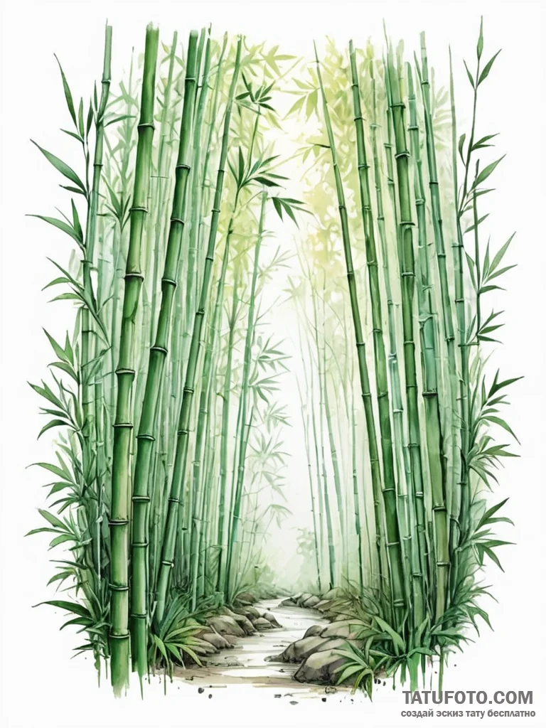 A detailed bamboo forest with light rays, mys... - эскиз тату (№1752560998_0, 15.07.2025 06:29) — Tatufoto.com