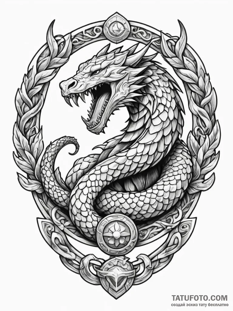 Jр вђњр’в¶rmungandr, the world serpent, bitin… — эскиз тату (№1752561168_0, 15.07.2025 06:32) — Tatufoto.com