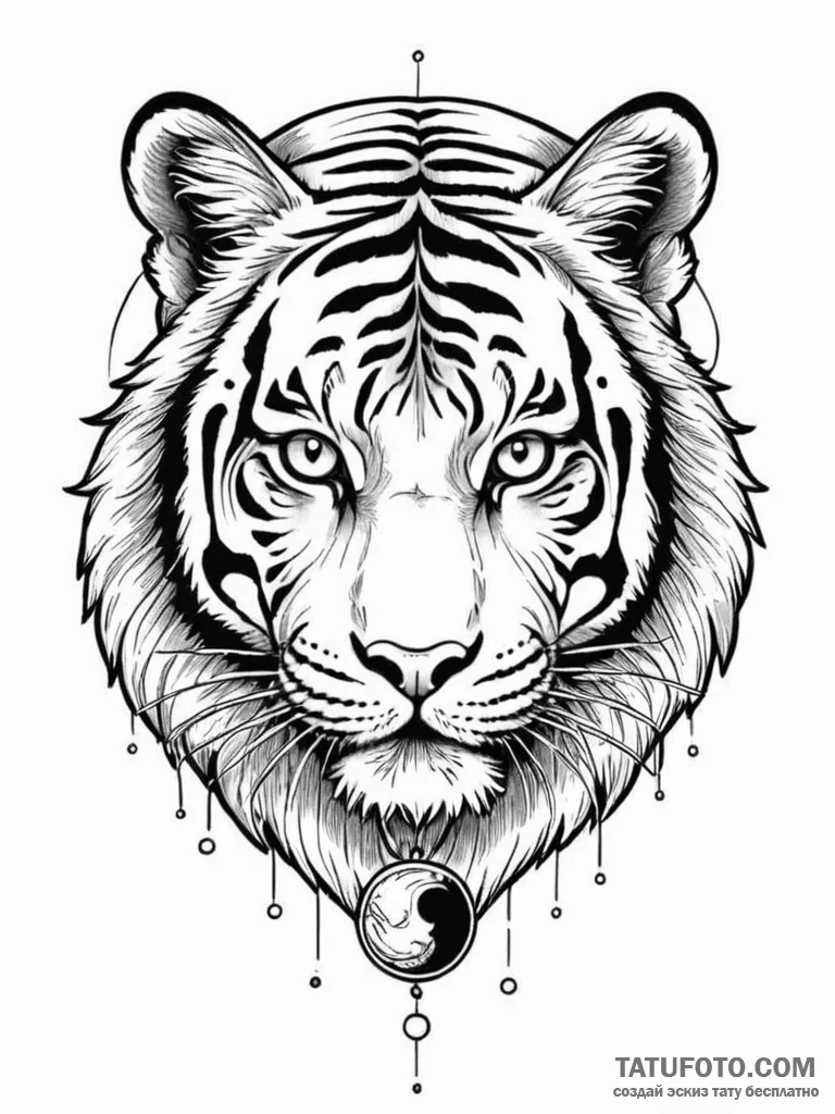 Tiger eye reflecting twin moons, ink illustra... - эскиз тату (№1752561254_0, 15.07.2025 06:34) — Tatufoto.com