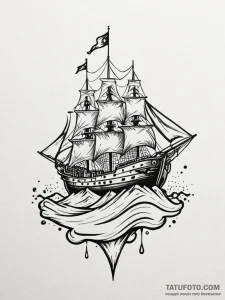 A ship sailing on a sea of sand, tattoo drawi... - эскиз тату (№1752561339_0, 15.07.2025 06:35) — Tatufoto.com