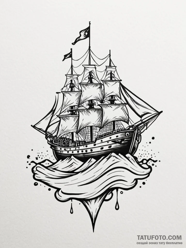 A ship sailing on a sea of sand, tattoo drawi... - эскиз тату (№1752561339_0, 15.07.2025 06:35) — Tatufoto.com