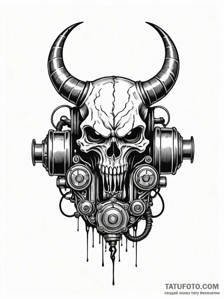 Engine block with exhaust pipes like demonic... - эскиз тату (№1752561511_0, 15.07.2025 06:38) — Tatufoto.com