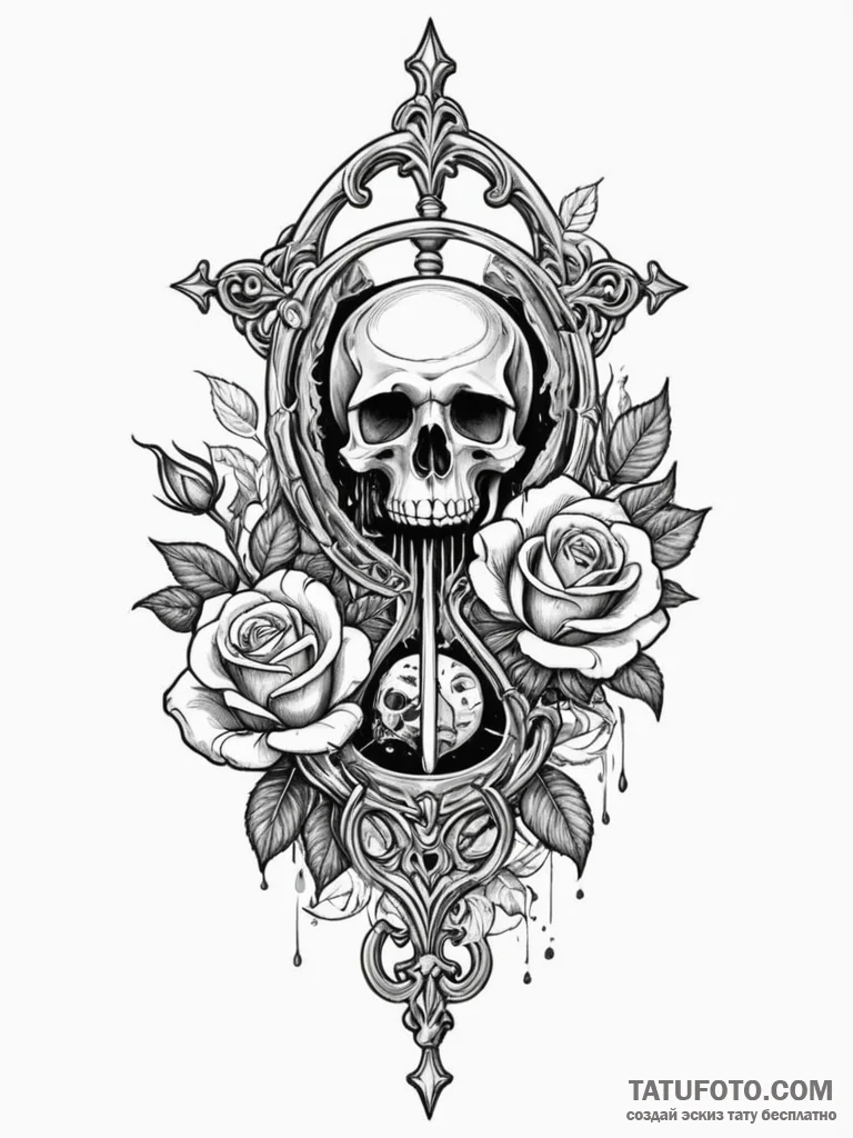 Ashen hourglass with black sand, concept art... - эскиз тату (№1752561596_0, 15.07.2025 06:39) — Tatufoto.com