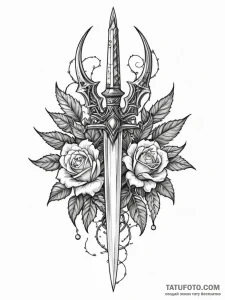 Gleaming dagger crowned with thorns, artistic... - эскиз тату (№1752561681_0, 15.07.2025 06:41) — Tatufoto.com