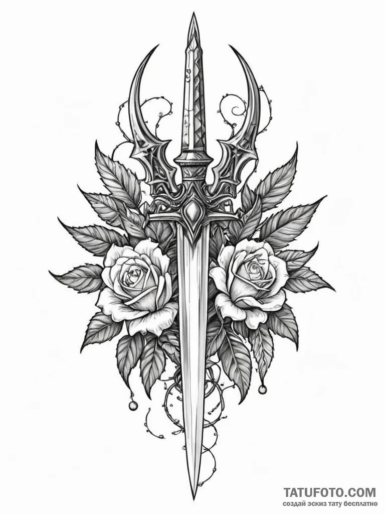 Gleaming dagger crowned with thorns, artistic... - эскиз тату (№1752561681_0, 15.07.2025 06:41) — Tatufoto.com