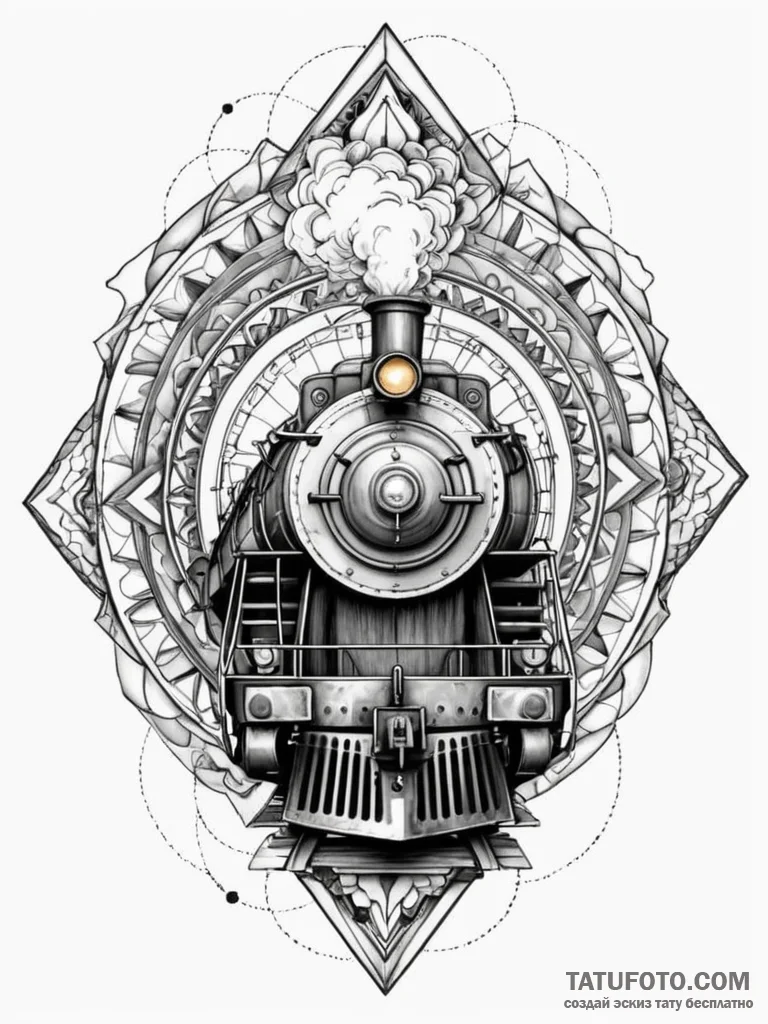 Locomotive, steam-powered and massive, bursti... - эскиз тату (№1752562022_0, 15.07.2025 06:47) — Tatufoto.com