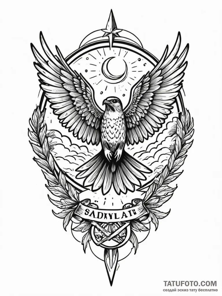 Nightjar wings spread beneath storm, tattoo l... - эскиз тату (№1752562536_0, 15.07.2025 06:55) — Tatufoto.com