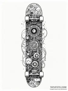 Skateboard deck with a circuit board design,... - эскиз тату (№1752562622_0, 15.07.2025 06:57) — Tatufoto.com
