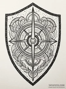 Ancient shield with faded runes, tattoo flash... - эскиз тату (№1752562793_0, 15.07.2025 06:59) — Tatufoto.com