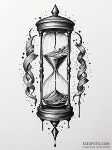 Broken hourglass spilling stars, tattoo flash... - эскиз тату (№1752562878_0, 15.07.2025 07:01) — Tatufoto.com