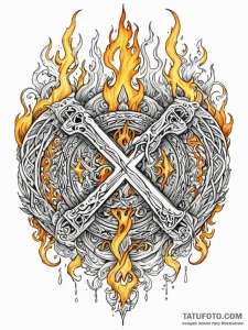 Yellow flame devouring ancient rune, tattoo f... - эскиз тату (№1752563049_0, 15.07.2025 07:04) — Tatufoto.com