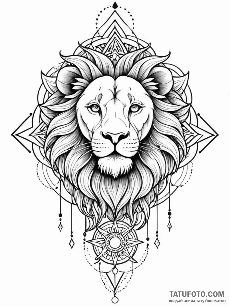 Astral lion crowned with stars, tattoo line a… — эскиз тату (№1752563729_0, 15.07.2025 07:15) — Tatufoto.com