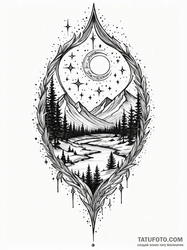 Riftblade echoing through starlight, ink illu... - эскиз тату (№1752564154_0, 15.07.2025 07:22) — Tatufoto.com