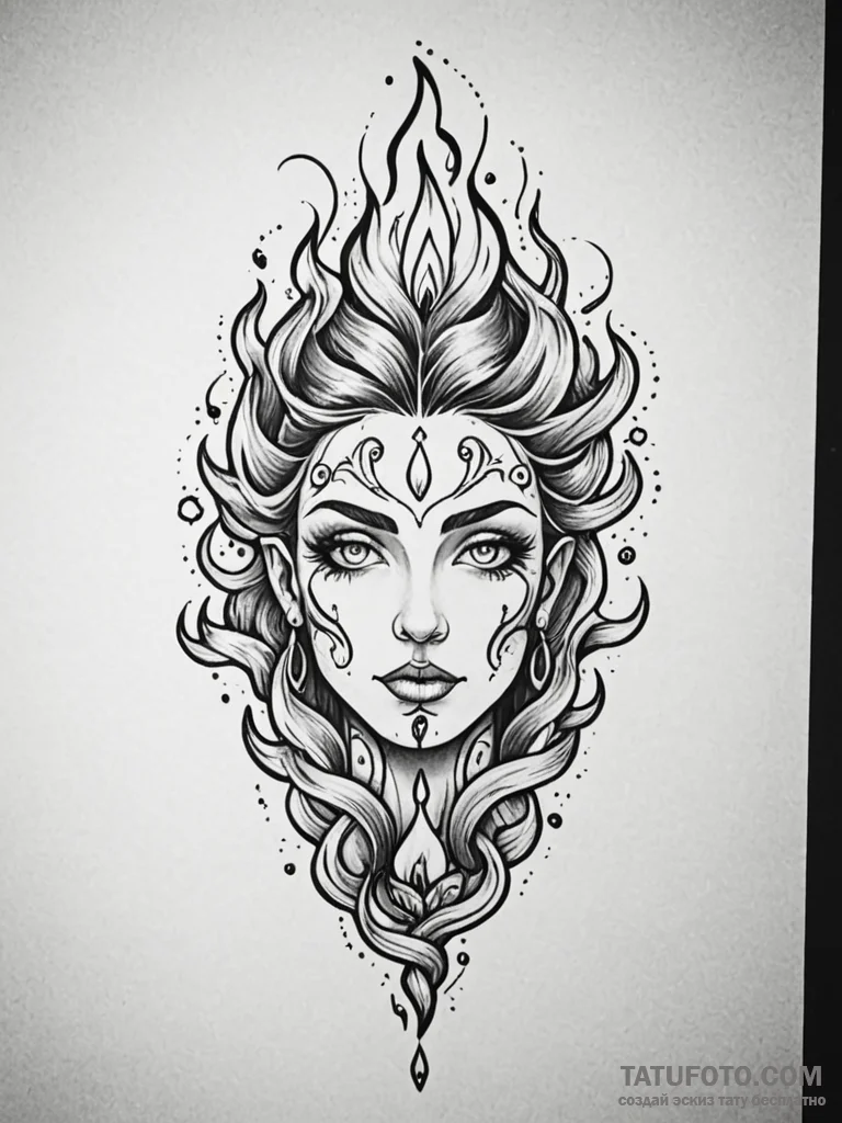 Candle flame revealing shadow face, tattoo fl... - эскиз тату (№1752564240_0, 15.07.2025 07:24) — Tatufoto.com