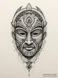 Maori-style mask with glowing inlay, artistic... - эскиз тату (№1752564411_0, 15.07.2025 07:26) — Tatufoto.com