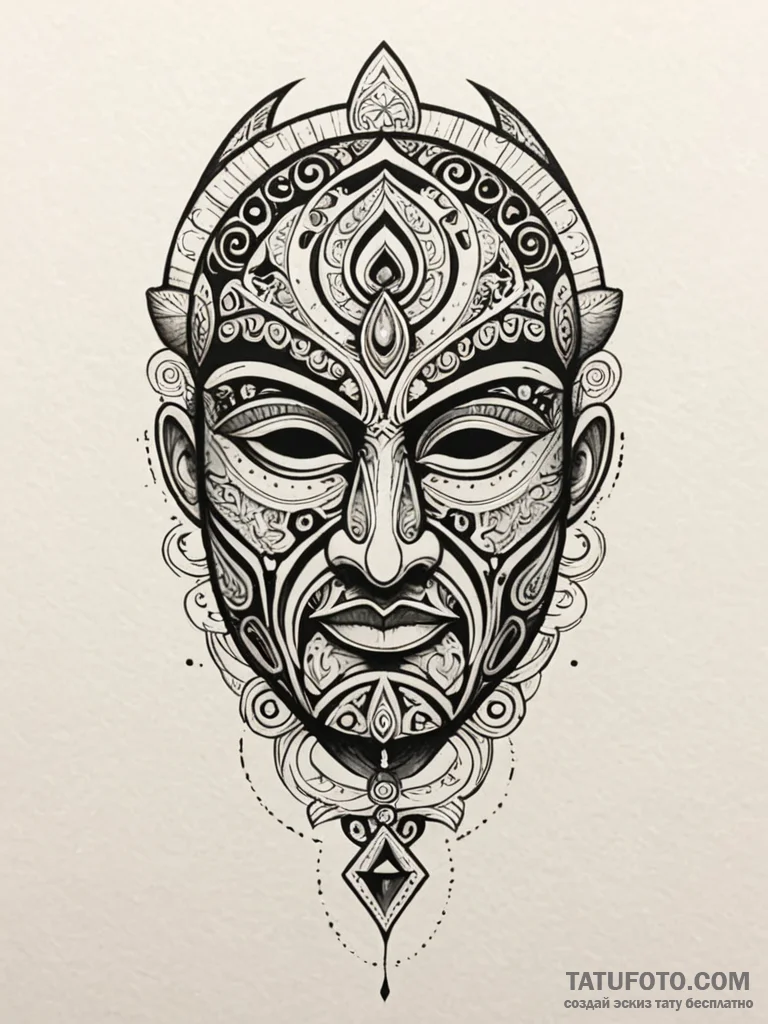 Maori-style mask with glowing inlay, artistic... - эскиз тату (№1752564411_0, 15.07.2025 07:26) — Tatufoto.com