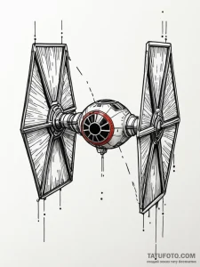 A tie fighter, artistic tattoo sketch, linewo... - эскиз тату (№1752564753_0, 15.07.2025 07:32) — Tatufoto.com