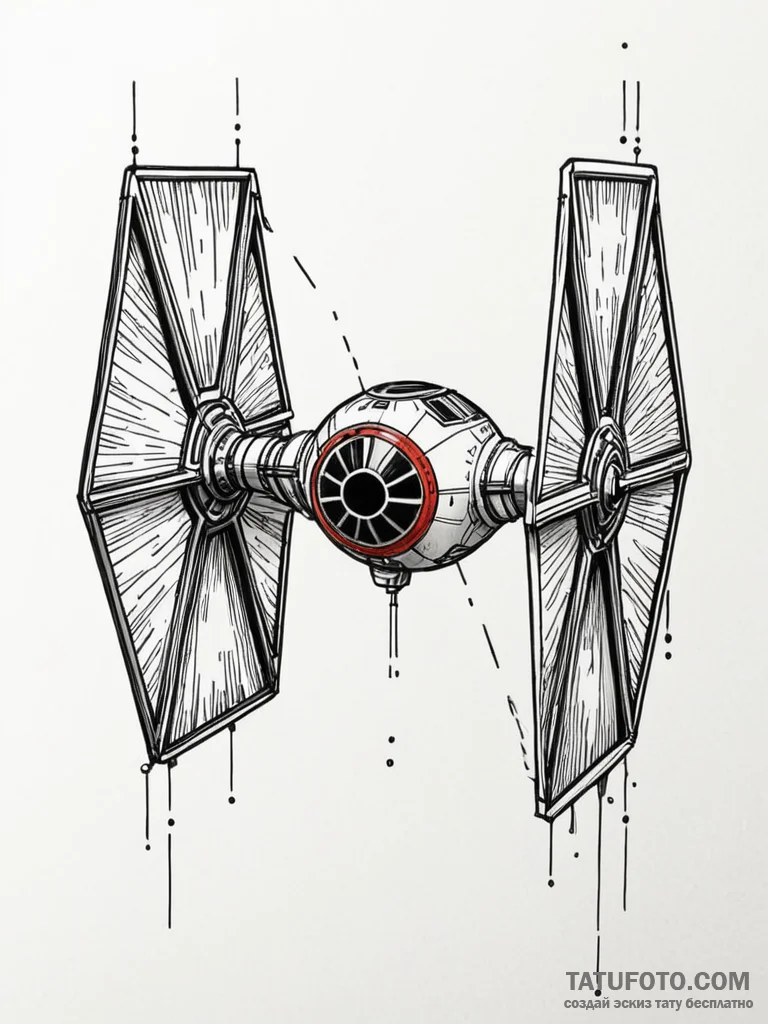 A tie fighter, artistic tattoo sketch, linewo… — эскиз тату (№1752564753_0, 15.07.2025 07:32) — Tatufoto.com