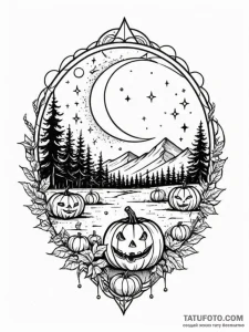 Pumpkin patch beneath shattered moon, tattoo... - эскиз тату (№1752565093_0, 15.07.2025 07:38) — Tatufoto.com