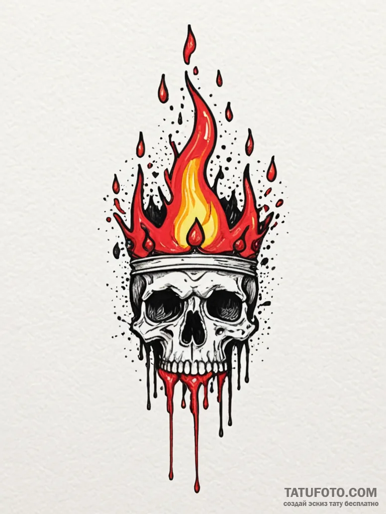 Blood crown dripping flame, ink illustration... - эскиз тату (№1752565178_0, 15.07.2025 07:39) — Tatufoto.com