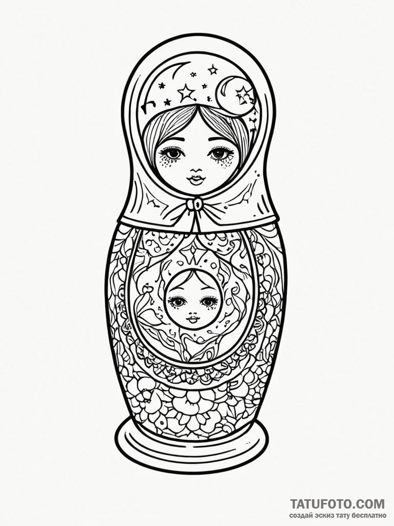 Matryoshka doll, each layer revealing a diffe... - эскиз тату (№1752565349_0, 15.07.2025 07:42) — Tatufoto.com