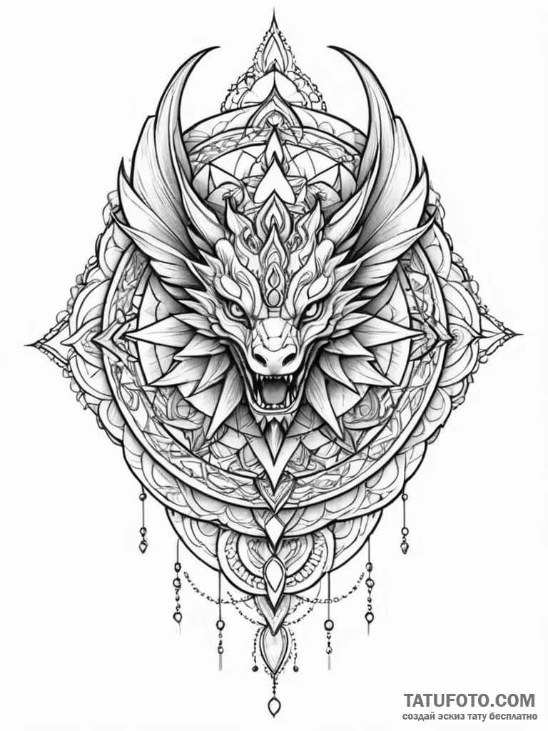 Fractal dragon, concept art for tattoo, fine... - эскиз тату (№1752565434_0, 15.07.2025 07:43) — Tatufoto.com