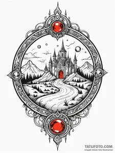 Sapphire orb beneath spectral gate, concept a... - эскиз тату (№1752565518_0, 15.07.2025 07:45) — Tatufoto.com