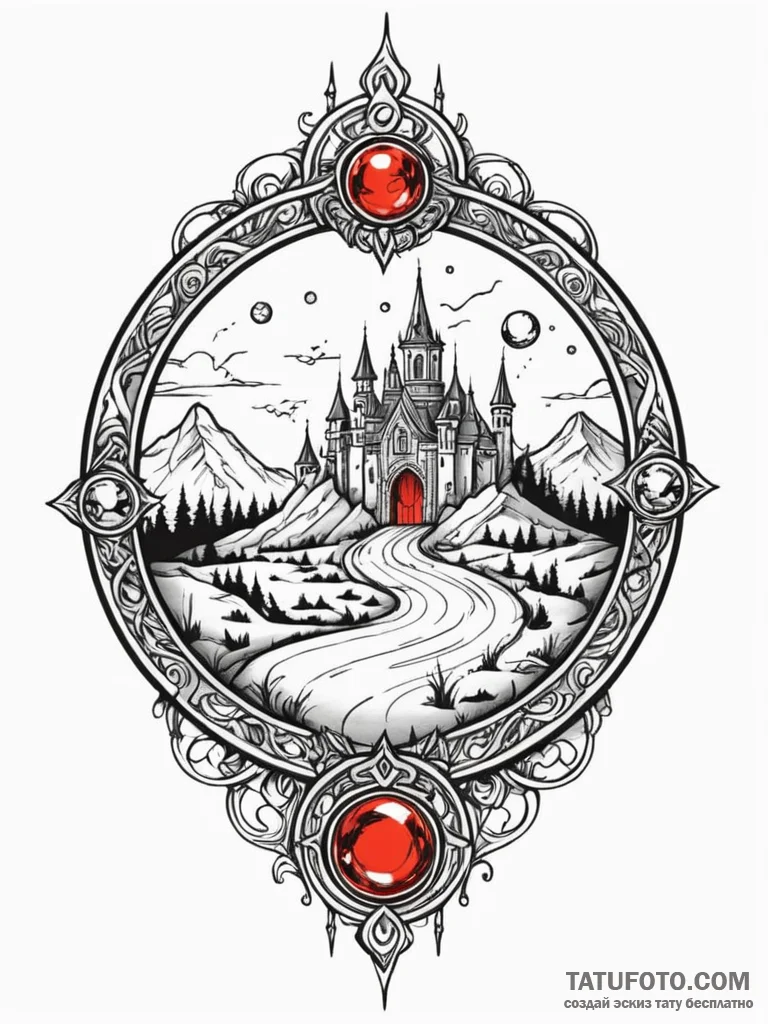 Sapphire orb beneath spectral gate, concept a… — эскиз тату (№1752565518_0, 15.07.2025 07:45) — Tatufoto.com