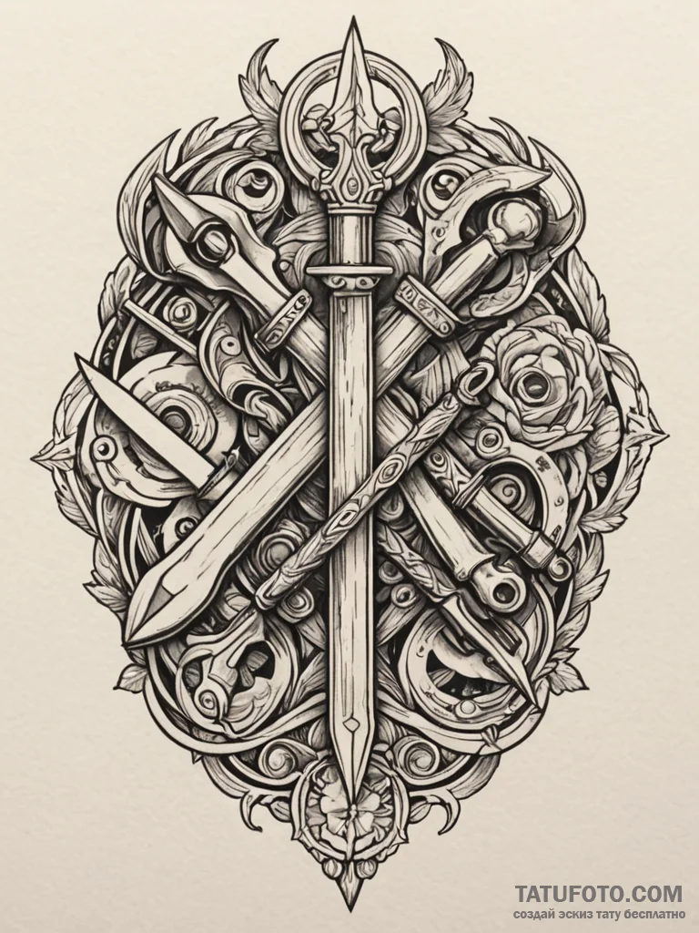 A classic belt of tools, handy,, tattoo flash… — эскиз тату (№1752565604_0, 15.07.2025 07:46) — Tatufoto.com
