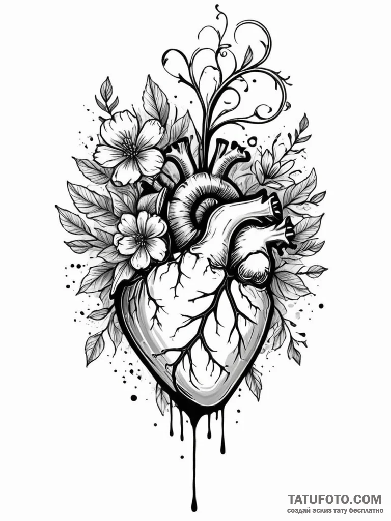 Oak heart beneath spectral bloom, tattoo draw... - эскиз тату (№1752565690_0, 15.07.2025 07:48) — Tatufoto.com